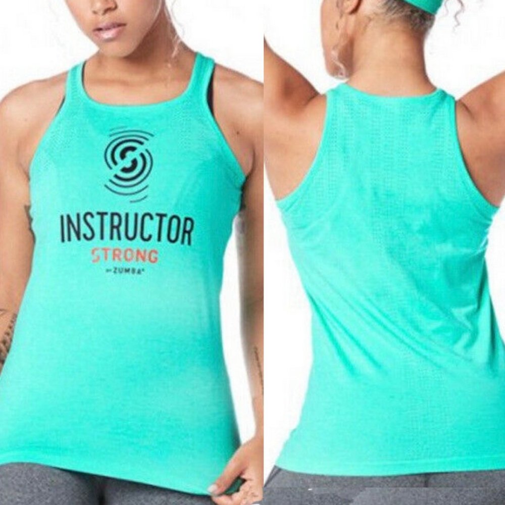 Zumba Wear XL Always Reppin' Instructor Seamless ZDri Tank Top Aqua Blue Z1T0163